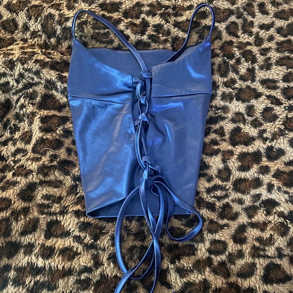 SHEIN Blue Lace-Up Crop Top